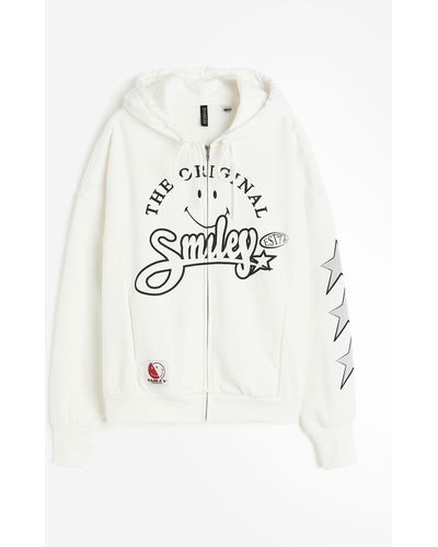 H&M Oversized Hoodiejacke mit Print - Weiß