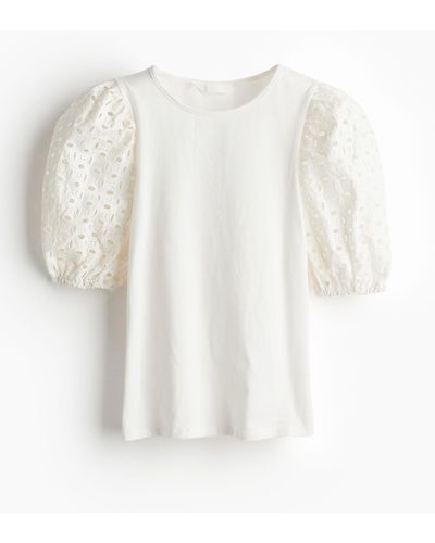 H&M Top Met Pofmouwen - Wit