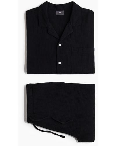 H&M Pyjama mit Oberteil und Shorts - Schwarz