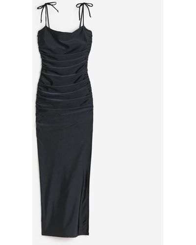 H&M Satin Ruched Slip Maxi Dress - Zwart