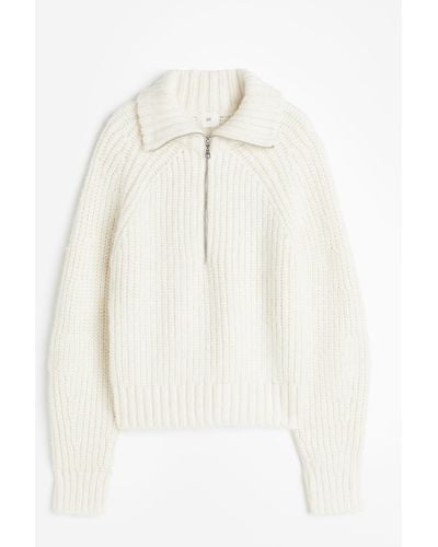 H&M Gerippter Pullover mit Zipper - Weiß