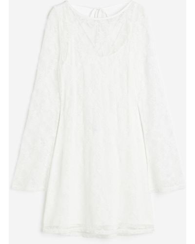 H&M Robe en dentelle avec dos nu et laçage - Blanc