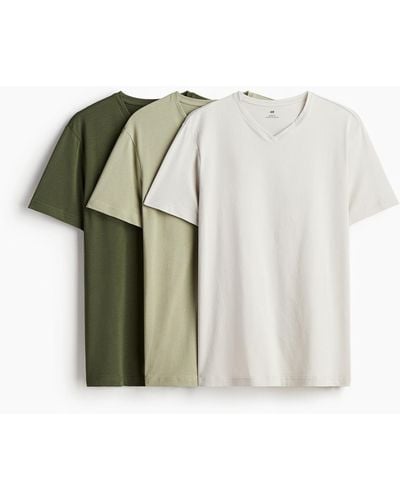 H&M Set Van 3 T-shirts Met V-hals - Bruin