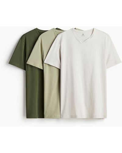 H&M 3er-Pack T-Shirts mit V-Ausschnitt Slim Fit - Braun