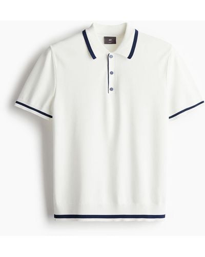 H&M Slim Fit Fine-knit polo shirt - Weiß