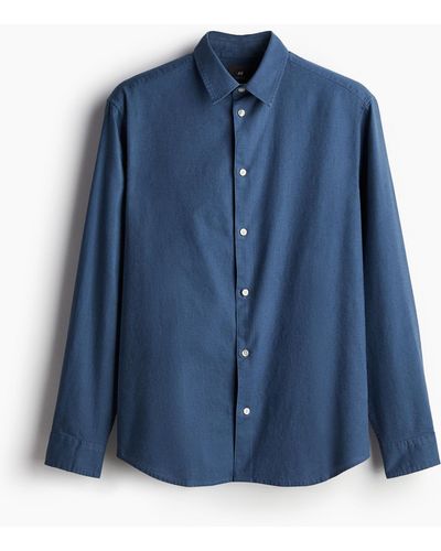 H&M Hemd aus Leinenmix in Regular Fit - Blau