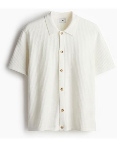 H&M Poloshirt aus feinem Rippstrick in Regular Fit - Weiß