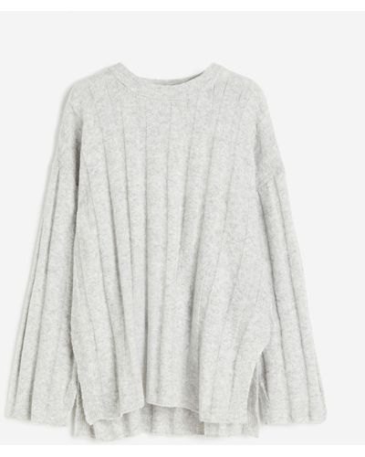 H&M Oversized Pullover in Rippstrick - Weiß