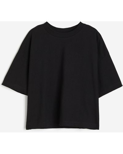 H&M Kastiges Baumwoll-T-Shirt - Schwarz