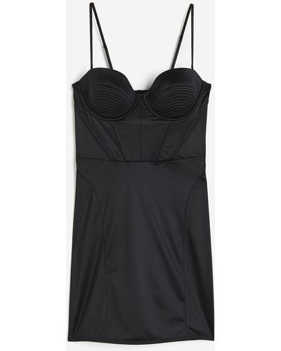 H&M Unterkleid aus Satin mit wattierten Cups - Schwarz