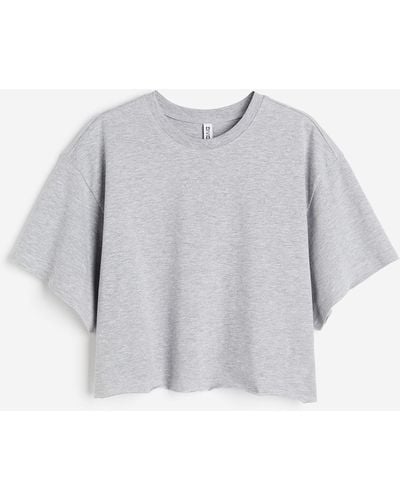 H&M Kastiges T-Shirt mit Stickerei - Grau