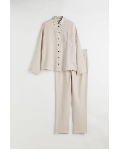 H&M Pyjama aus gewaschenem Leinen - Natur