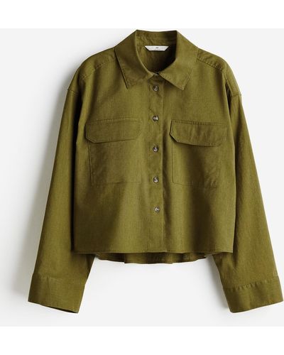 H&M Utility-Bluse aus Leinenmix - Grün