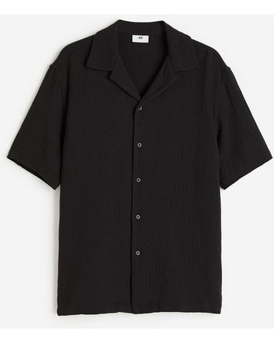 H&M Freizeithemd aus Musselin Regular Fit - Schwarz