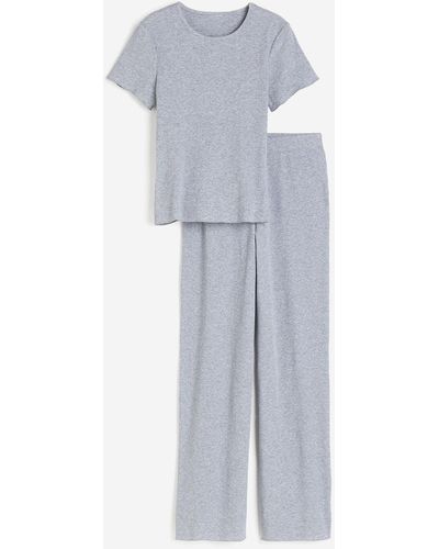 H&M Geribde Pyjamatop En -broek - Blauw