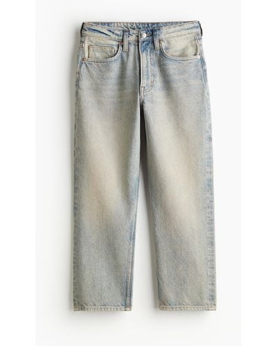 H&M Straight High Cropped Jeans - Bleu