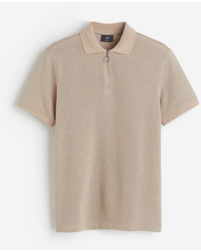 H&M Poloshirt mit Zipper in Regular Fit - Natur