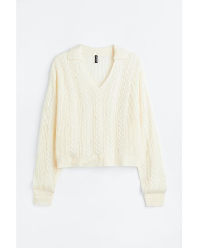 H&M H & M+ Oversized Pullover mit Zopfmuster - Weiß