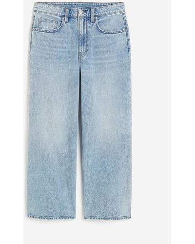 H&M Wide High Cropped Jeans - Bleu