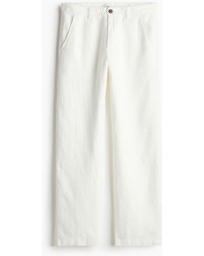 H&M Pantalon Relaxed Fit en lin - Blanc