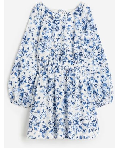 H&M Rückenfreies Kleid mit Ballonärmeln - Blau