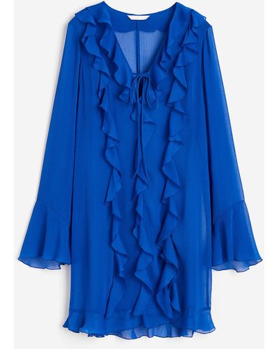 H&M Robe volantée en mousseline - Bleu