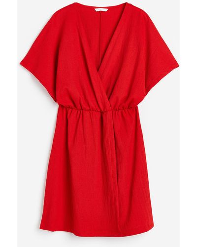 H&M Robe portefeuille froissée - Rouge