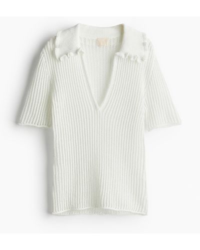 H&M Geripptes Shirt mit Kragen - Weiß