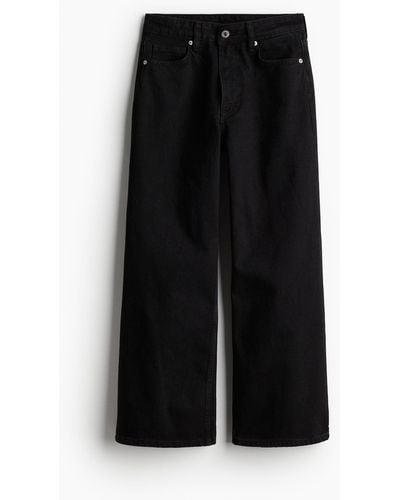 H&M Wide High Cropped Jeans - Noir