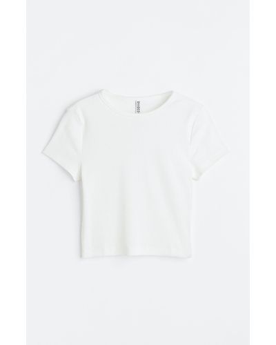 H&M Geripptes Cropped Shirt - Weiß