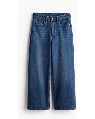 H&M Wide High Cropped Jeans - Blau