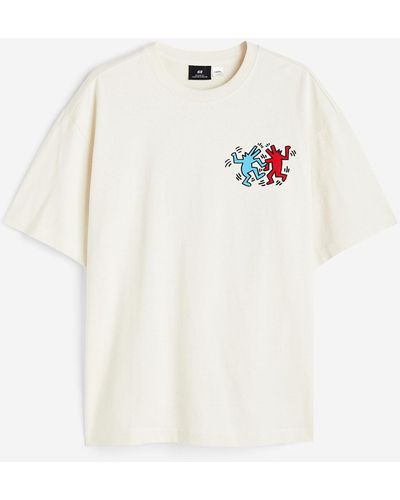 H&M Bedrucktes T-Shirt Relaxed Fit - Weiß