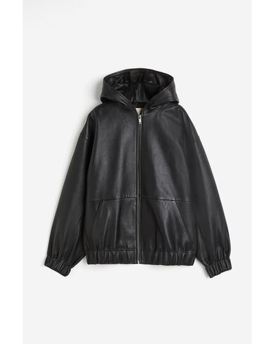 H&M Veste en cuir avec capuche - Noir