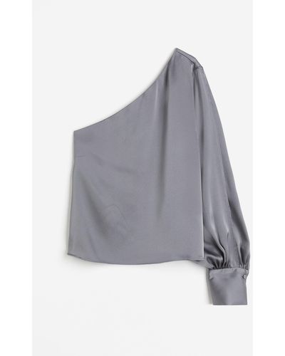 H&M One-Shoulder-Bluse aus Satin - Grau