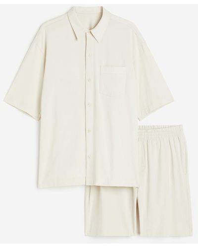 H&M Pyjama aus Baumwolljersey Relaxed Fit - Weiß