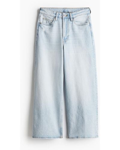 H&M Wide High Cropped Jeans - Bleu