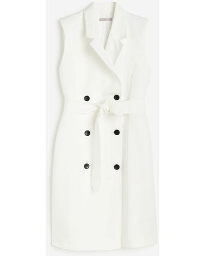 H&M Kleid aus Leinenmix mit Bindegürtel - Weiß