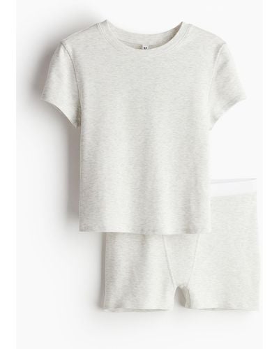 H&M Pyjama-T-Shirt und Boxershorts - Weiß