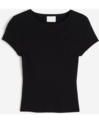 H&M T-Shirt aus Feinstrick - Schwarz