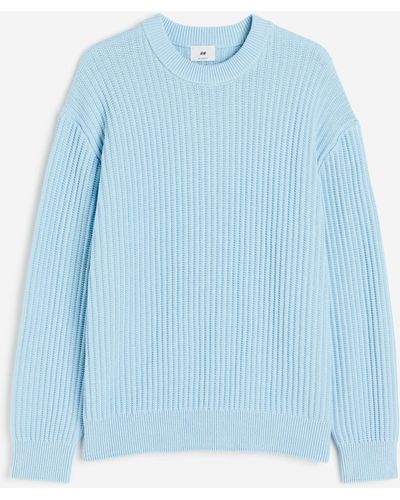 H&M Gerippter Pullover in Loose Fit - Blau