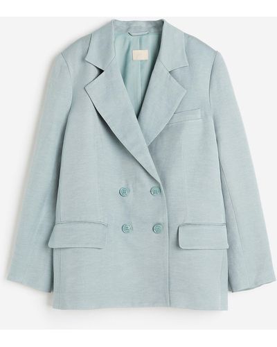 H&M Double-breasted Blazer Van Linnenmix - Blauw