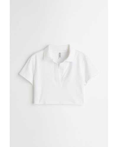 H&M Cropped Shirt mit Kragen - Weiß