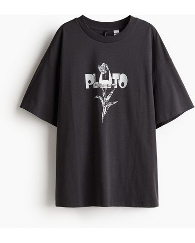 H&M Oversized T-Shirt mit Print - Schwarz