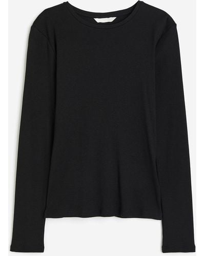 H&M Geripptes Langarmshirt - Schwarz