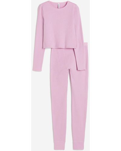 H&M Baumwollpyjama mit Waffelstruktur - Pink