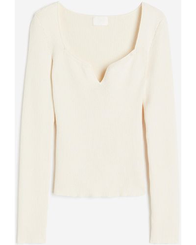 H&M Ribgebreide Top Met Sweetheart-hals - Naturel