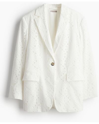 H&M Oversized Blazer mit Broderie Anglaise - Weiß