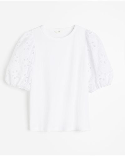 H&M Top avec manches en broderie anglaise - Blanc