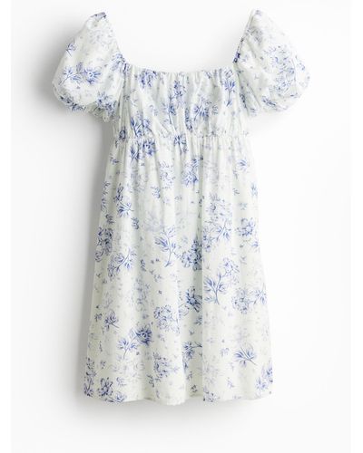 H&M Babydoll-Kleid mit Puffärmeln - Weiß