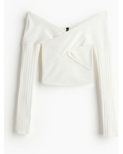 H&M Top épaules nues en maille côtelée - Blanc